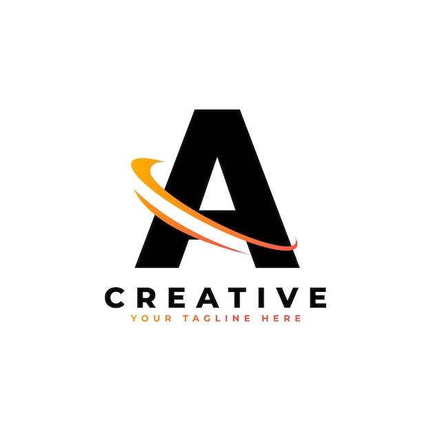 Corporation Letter A-logo met creatieve gebogen Swoosh Icon Vector in zwarte en gele kleur