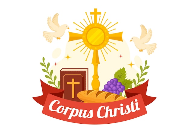 Corpus Christi Catholic Religious Holiday Vector Illustration in Flat Cartoon Hand Drawn Templates