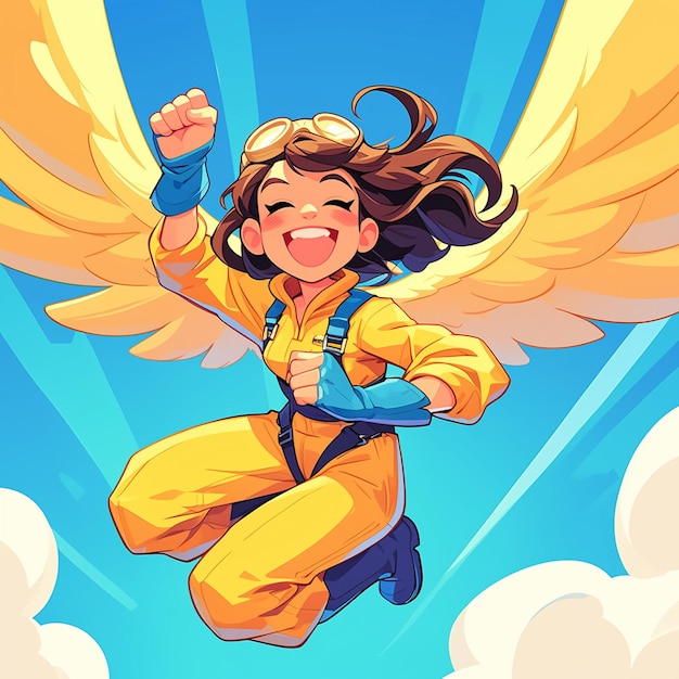 A Corpus Christi girl goes wingsuit flying in cartoon style