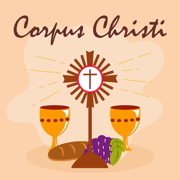 Corpus Christi Hand Drawn Vector illustration Background with Jesus Sign Bible Book