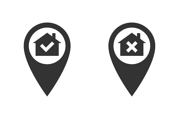 Correct and incorrect house location icons Vector illustration