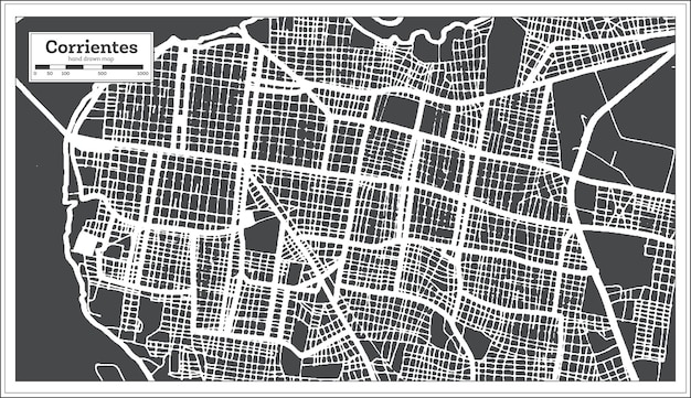 Corrientes Argentinië stadsplattegrond in zwart-wit kleur in retro-stijl overzichtskaart