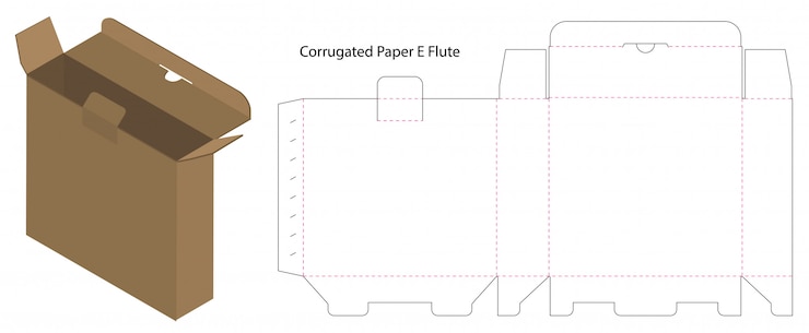 Vector corrugated paper box die cut with 3d mock up