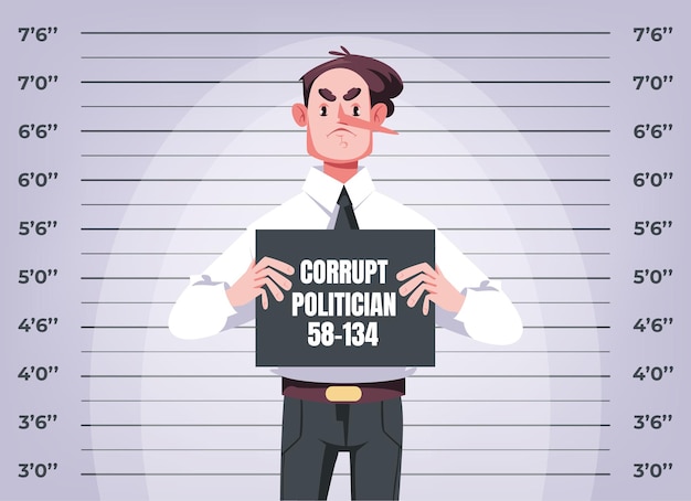 Corrupt politician in prison arrest jail justice law corruption concept graphic design