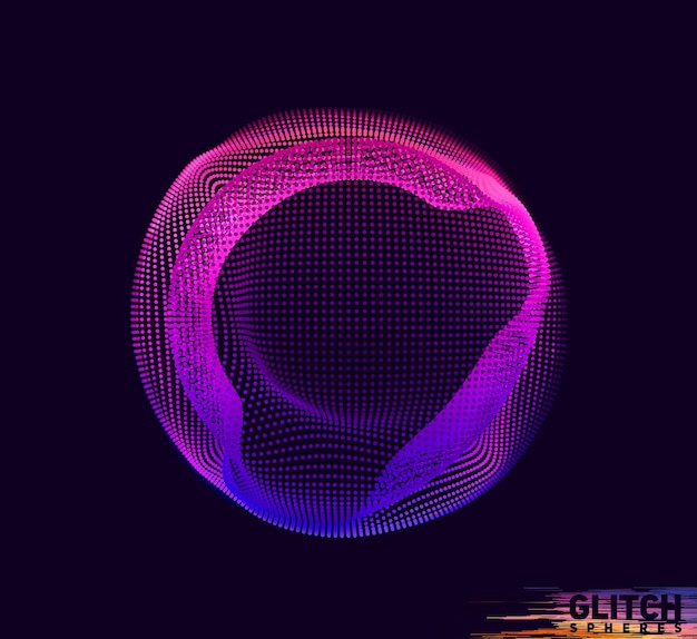 Corrupted violet point sphere. abstract colorful mesh on black