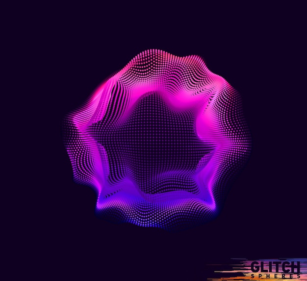 Vector corrupted violet point sphere. abstract colorful mesh on dark background. futuristic style card.