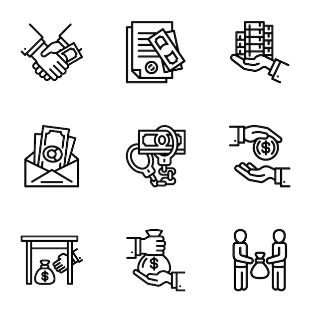 Corruption icon set. Outline set of 9 corruption icons