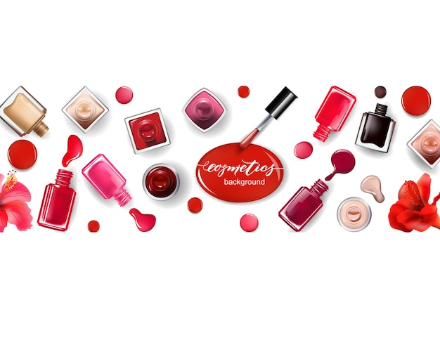 Cosmetic ad template Nail Polish red pink Burgundy splashes drops  Vector