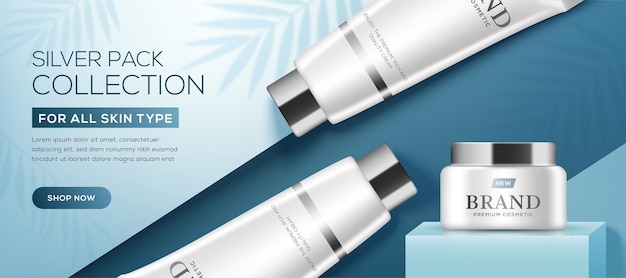 Vector cosmetic ads template with white bottles