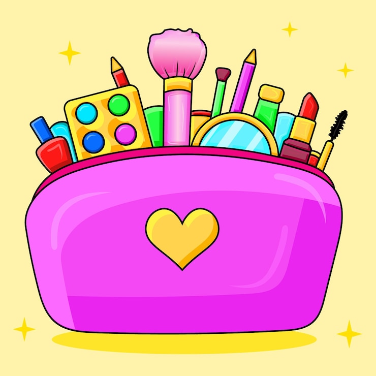 वेक्टर cosmetic bag with cosmetics lipstick mascara comb shadows illustration