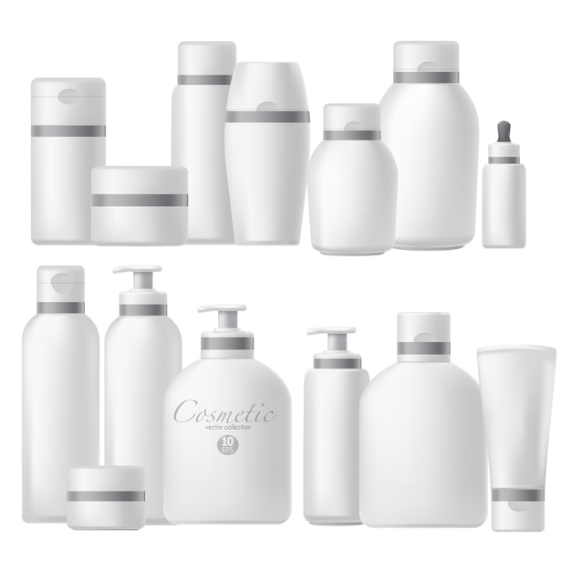 Vector cosmetic bottle realistic mock up set.