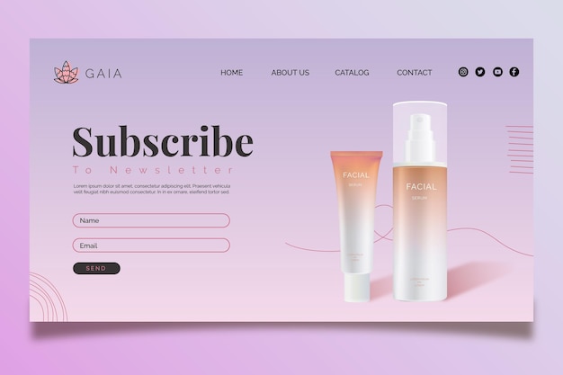 Vettore modello di pagina web bottiglia cosmetica