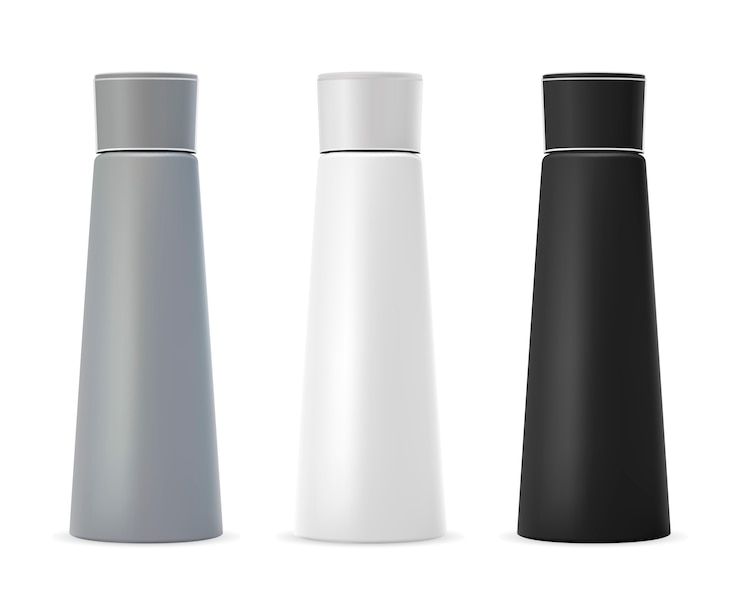 Vector cosmetic bottles set in black white and color. 3d