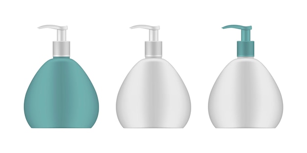 Vector cosmetic bottles with dispenser mockup liquid soap cream or other beauty skin care product package