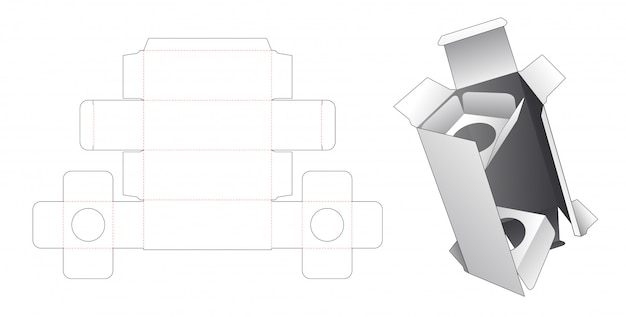 Cosmetic box with 2 insert supporters die cut template