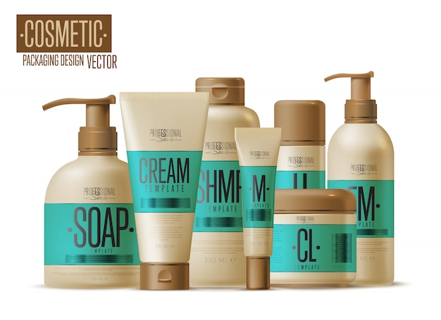 Cosmetic brand template, Realistic bottle set,
