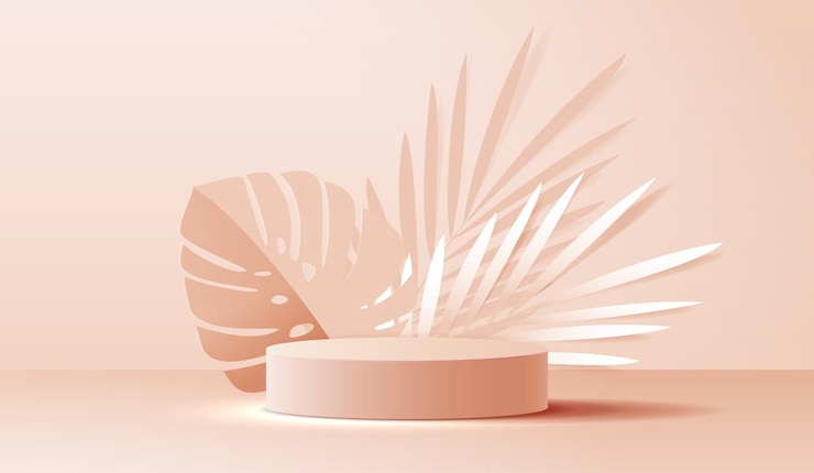 Vector cosmetic on brown background and premium podium display for product presentation branding