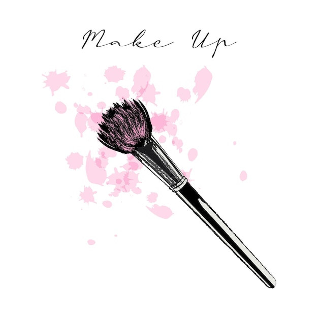 Vector cosmetic brush, drawn with grunge and watercolor brushes, in trendy pastel colors. illustration