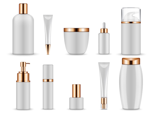 Vector cosmetic containers for creams and tonic bottles.