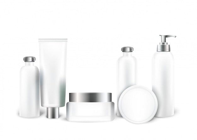 Set di mockup di contenitori cosmetici. tubo e crema jar