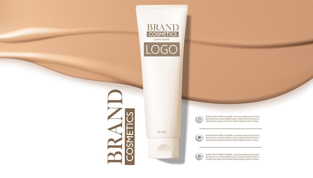 Vettore crema cosmetica, mockup tubo cosmetico su sfondo crema beige