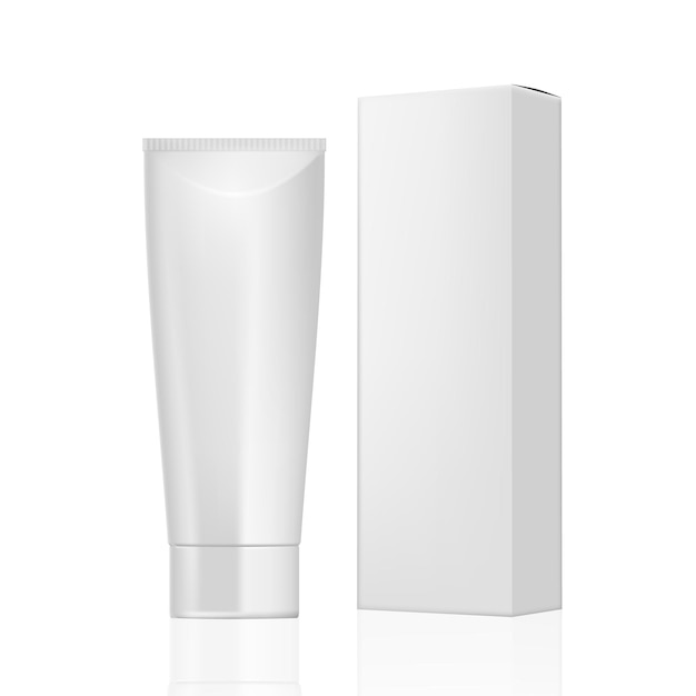 Vector cosmetic cream tube with paper packaging box