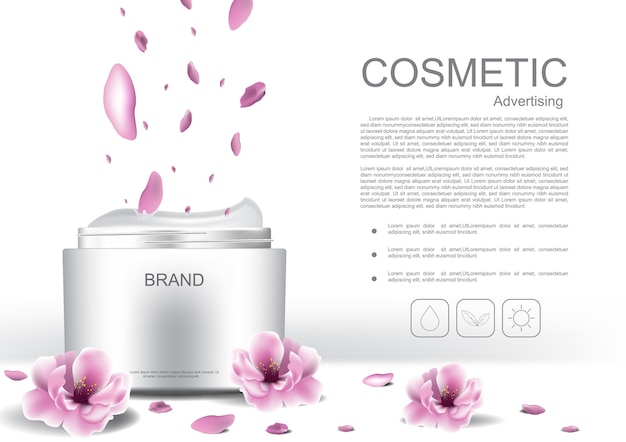 Vector cosmetic cream with template and flowers