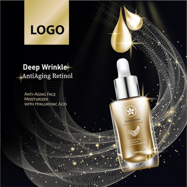 Cosmetic essence contained in a droplet bottle template for design ads poster presentation