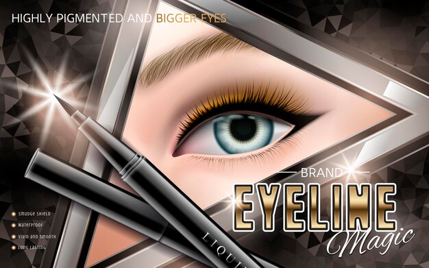 Vettore annuncio di eyeliner cosmetico