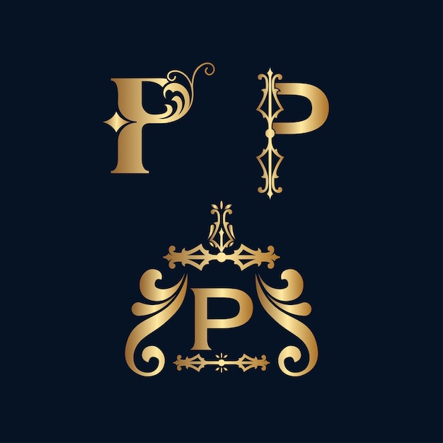 Вектор Косметическая золотая буква p с логотипом