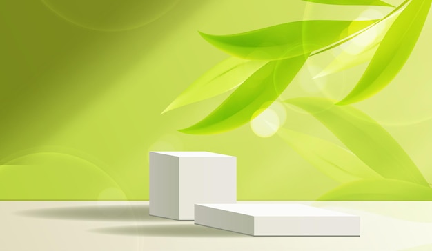 제품 프레젠테이션 브랜딩 및 포장을 위한 코스메틱 녹색 배경 및 프리미엄 연단 디스플레이