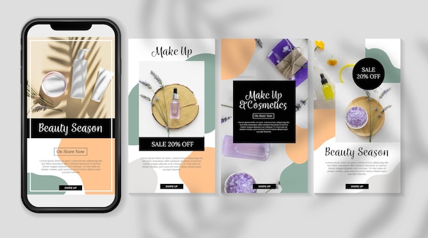 Vector cosmetic instagram stories organic skin care products