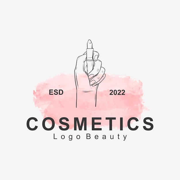 Vettore logo del rossetto cosmetico con stile line art