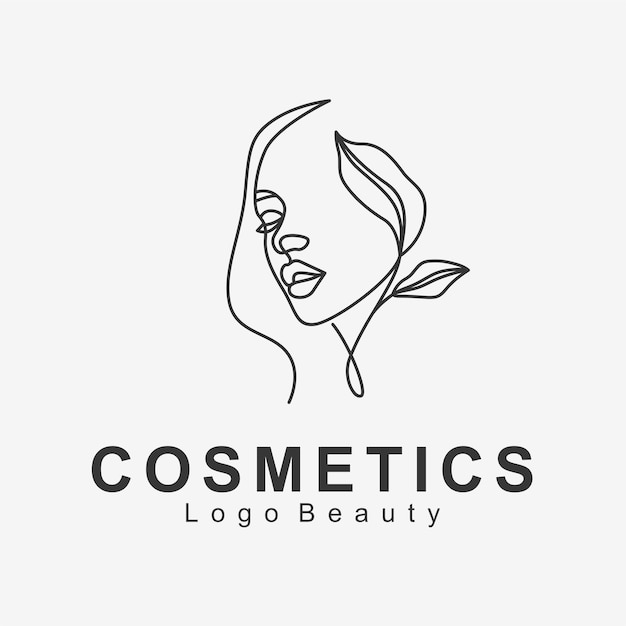 ラインアートスタイルの女性の顔のコンセプトを持つ化粧品のロゴ