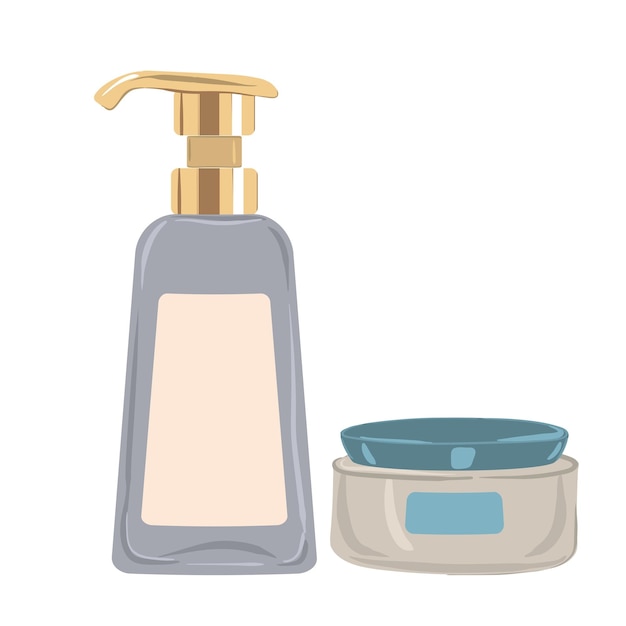 Cosmetic lotion with dispenser and Moisturizing cream in luxury jar Vector illustration