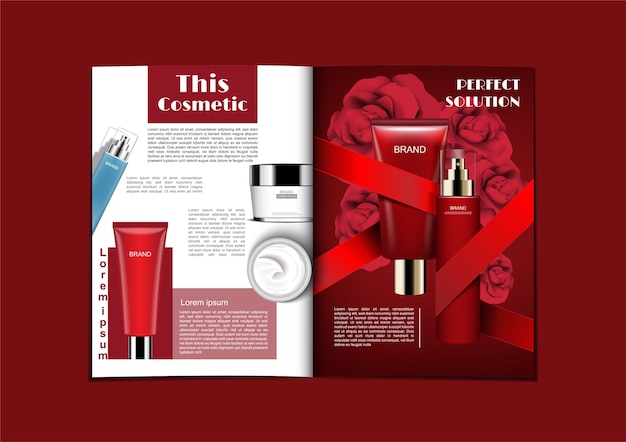 Vector cosmetic magazine in white and red theme