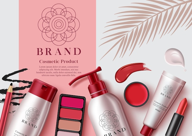 Cosmetic mock up products vector template design Make up cosmetics product with elements like face