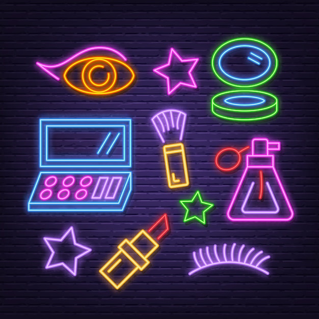 Vector cosmetic neon icons set