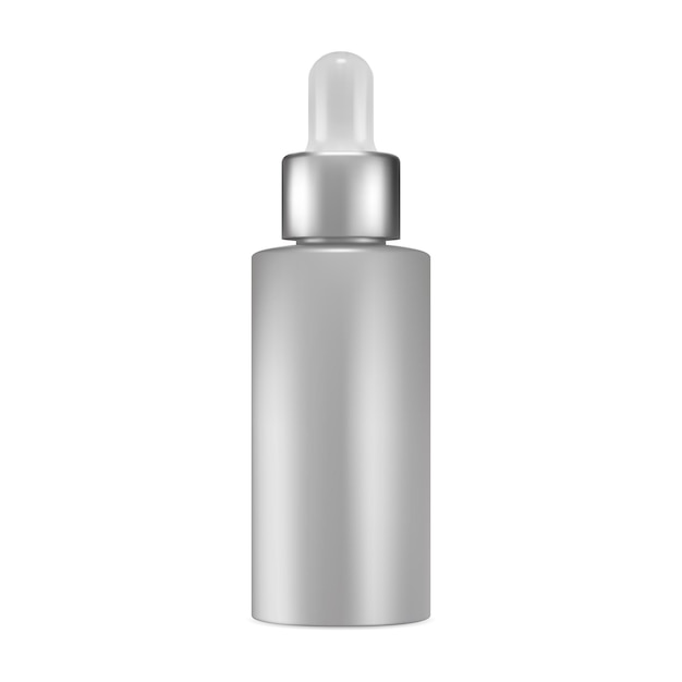 Cosmetic oil dropper bottle serum essence bottle mockup silver eyedropper vial for collagen product essential oil pipette flask natural aroma care treatment jar template design