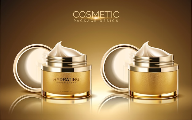 Vector cosmetic package , golden color cream jar with cream texture in  illustration