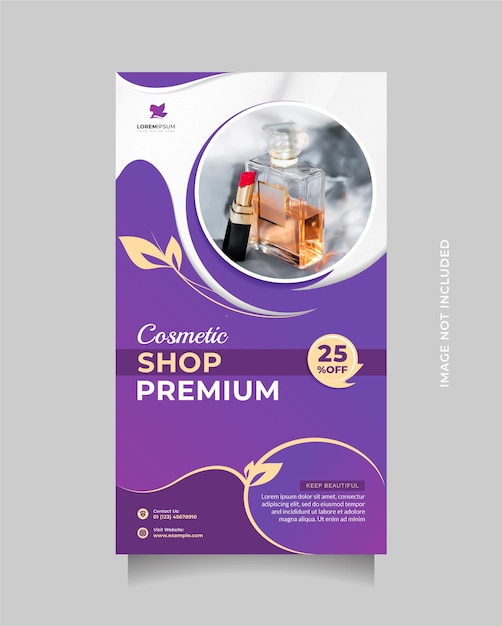 Modello di vendita premium cosmetico per la promozione di post di storie sui social media con un bellissimo colore viola