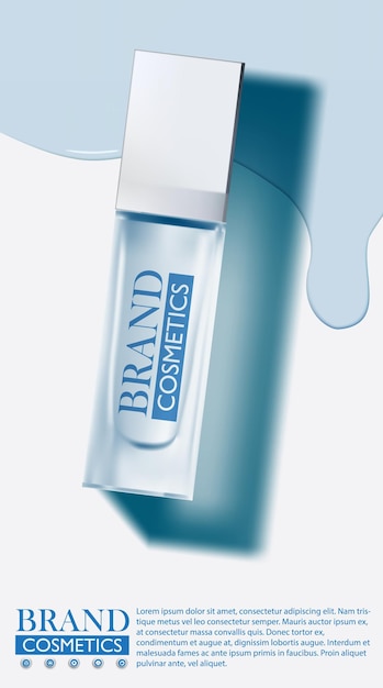 Cosmetic product ad with smears of blue gel  hygiene and science  realistic vector illustration