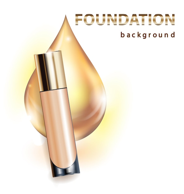 Cosmetic product foundation concealer cream beautiful bottle witha drop of golden template vector