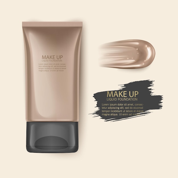Vector cosmetic product, foundation, concealer, cream with smear stroke, vector template illustration