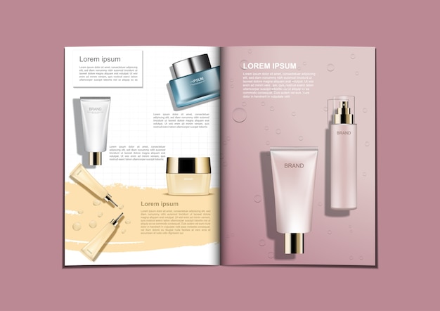 Vector cosmetic products for brochure or magazine with template