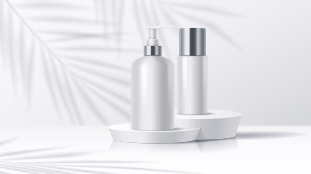 Cosmetic products on podium in shadow vector illustration