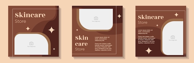 Post sui social media per servizi cosmetici, set di banner, concetto di pubblicità per il servizio di cura della pelle, marrone tenue