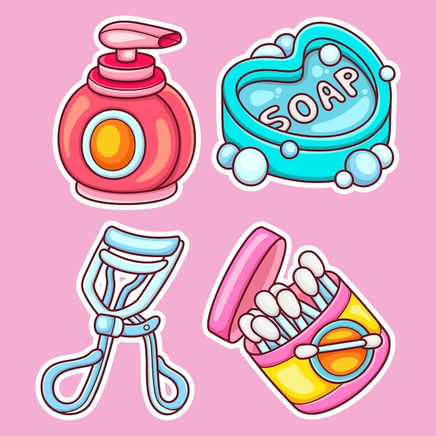 Vector cosmetic sticker icons hand drawn coloring vector