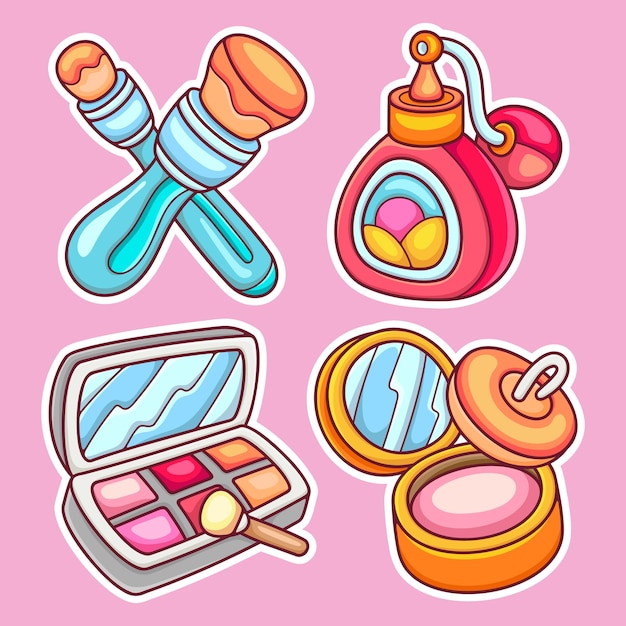 Cosmetic sticker icons hand drawn coloring vector