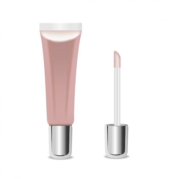 Vector cosmetic tube of liquid eyeshadow or lip gloss, pink color.